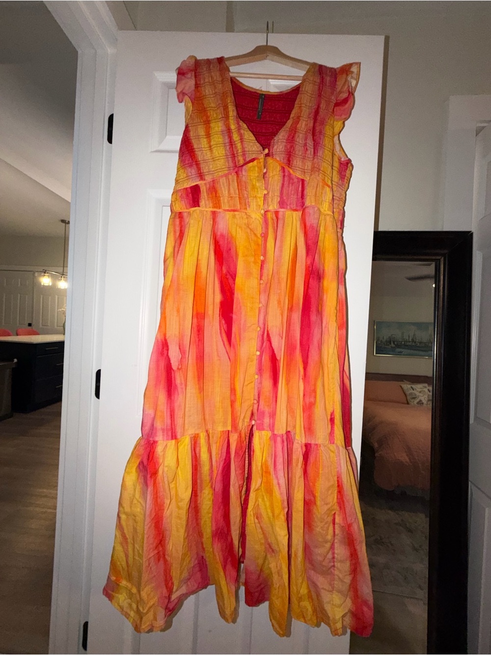 Vibrant Pink & Yellow Tie-Dye Maxi Dress